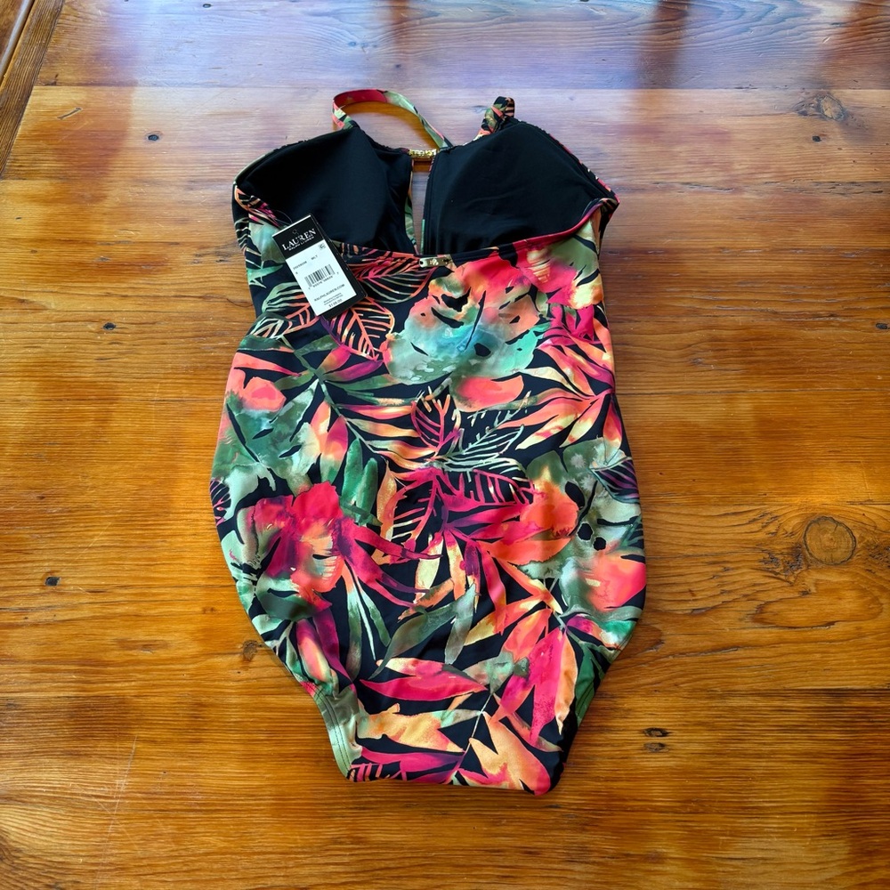 Lauren Ralph Lauren Midnight Tropical‎ High Neck One-Piece halter black multi 8 - Picture 7 of 12